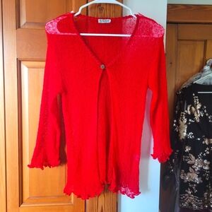 Baik Baik Honolulu handmade crochet mesh red cardigan shrug pull over OS